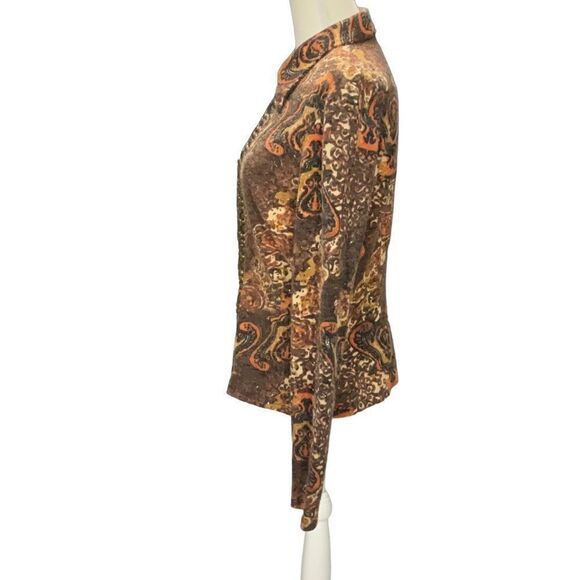Alberto Makali Brown Paisley Mesh Lined Embellished Metallic Light Jacket Sz Med - Picture 4 of 6